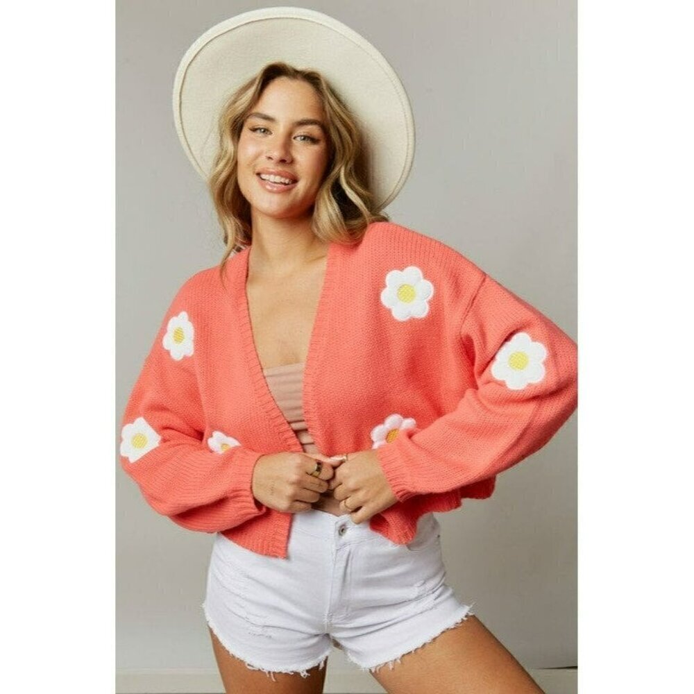 Bloom & Blossom Daisy Cardigan in Coral Pink - Picture 4 of 6